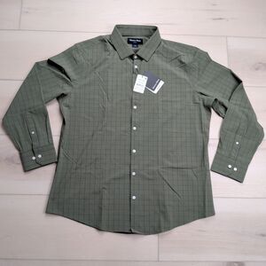 Mizzen + Main Leeward Dress Shirt Mens XXL Trim Dark Green Plaid Button Up NWT
